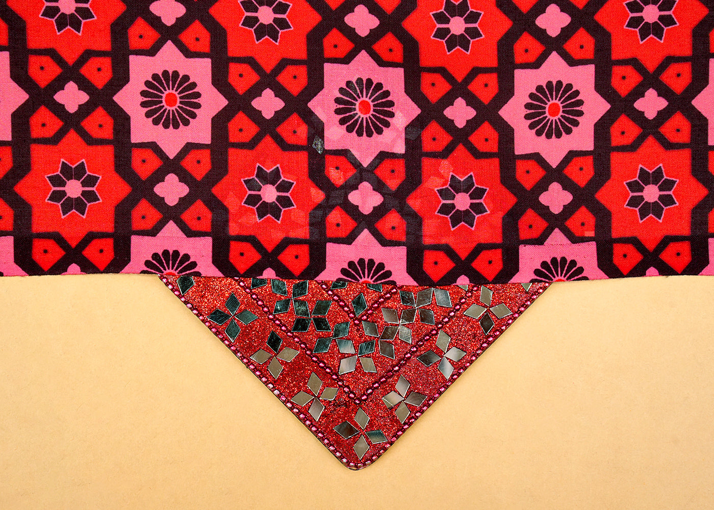 Red & Pink Modal Satin Fabric with All-Over Traditional Print 14459