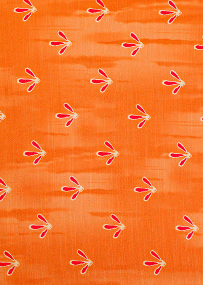 Orange Linen Satin Fabric with Allover Textured Paint Abstract Pattern 14461