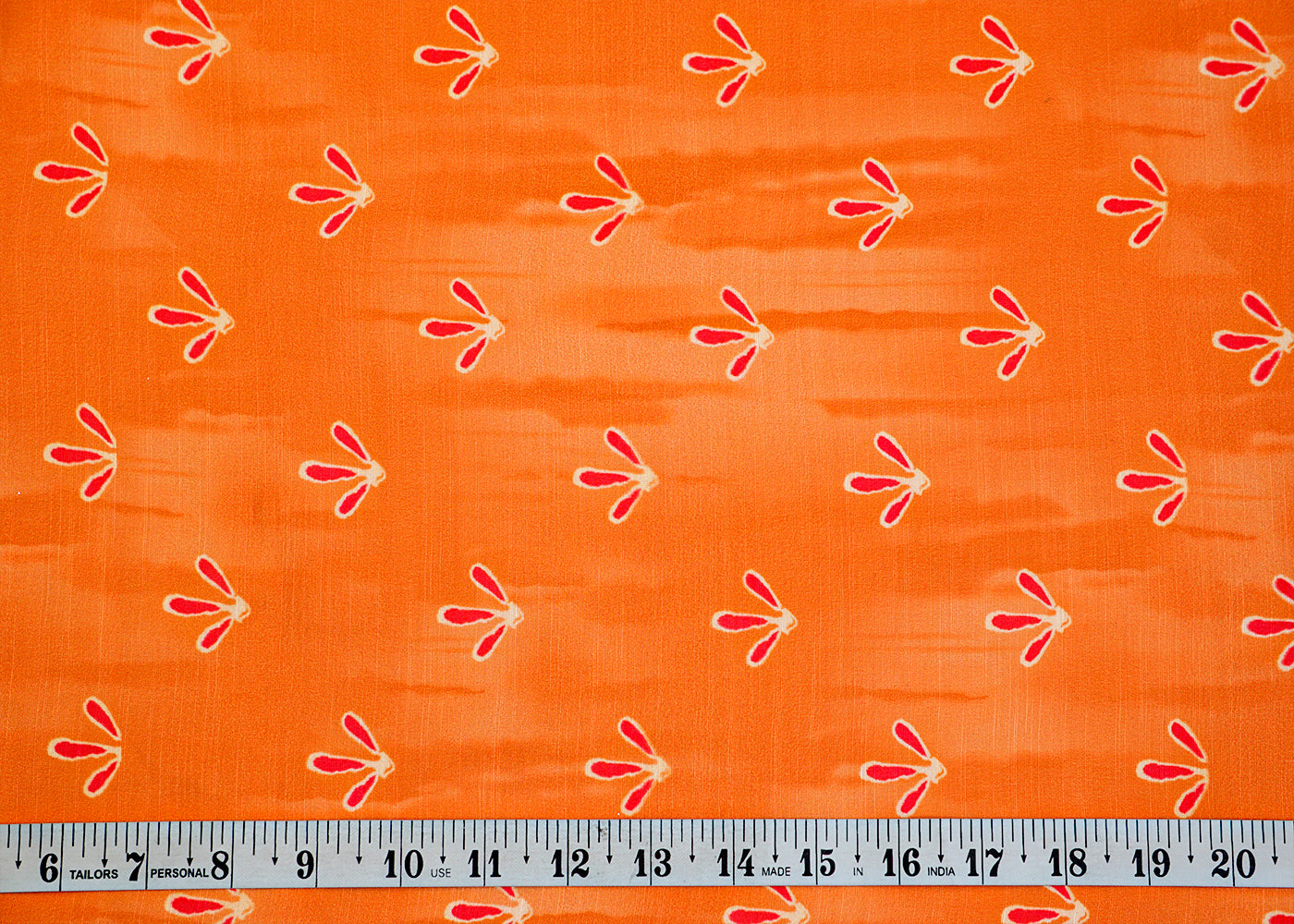 Orange Linen Satin Fabric with Allover Textured Paint Abstract Pattern 14461