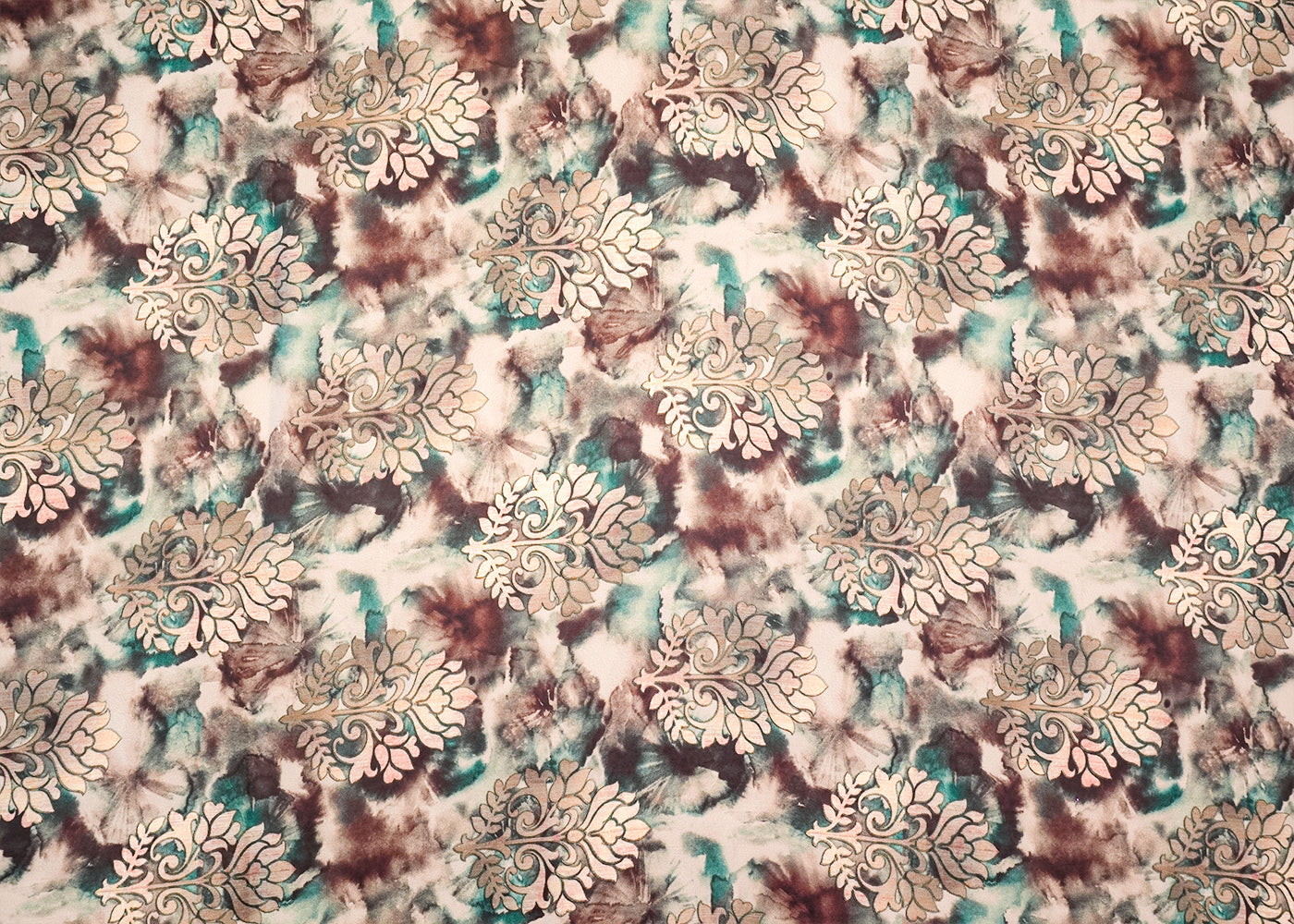 Multi Color Satin Fabric with Allover Traditional Print 14463