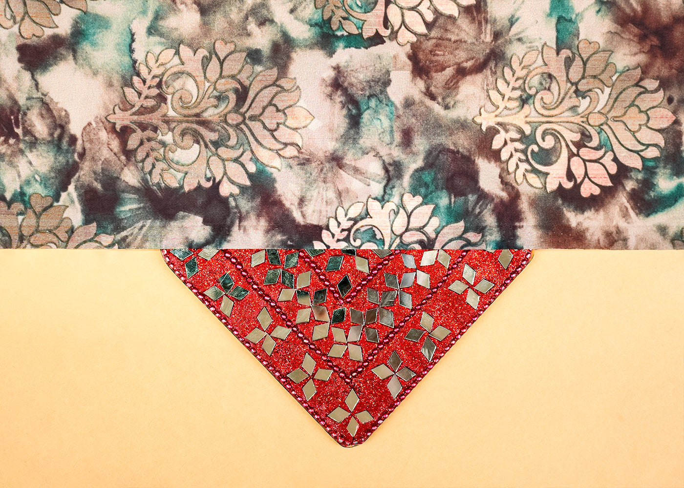 Multi Color Satin Fabric with Allover Traditional Print 14463