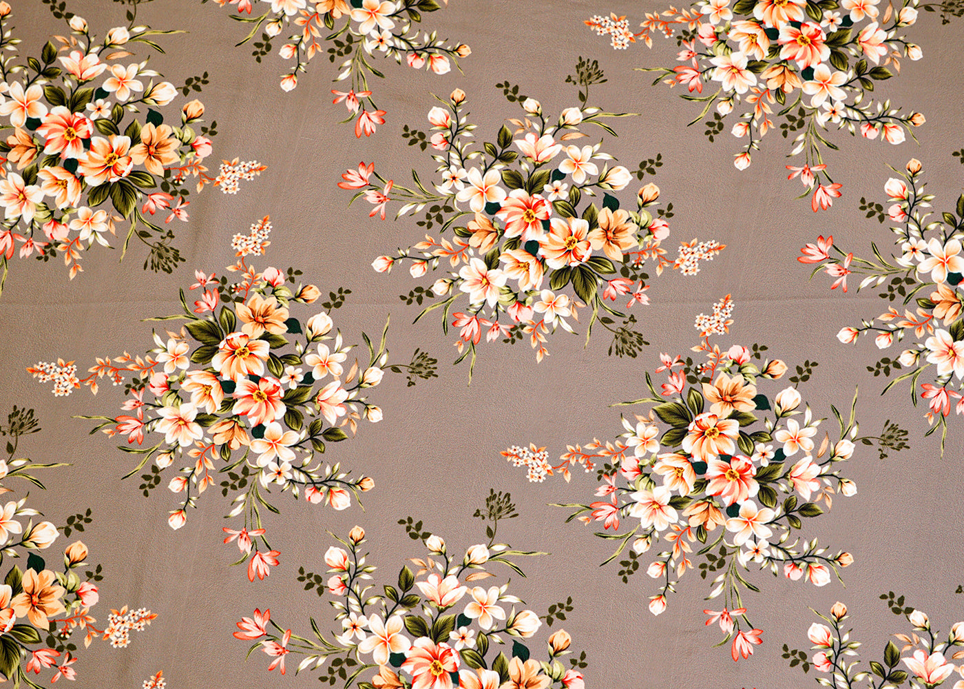 Pastel Brown Satin Fabric with Allover Floral Print 14471