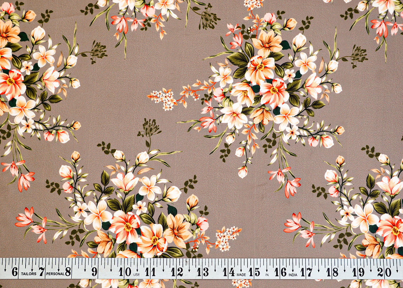 Pastel Brown Satin Fabric with Allover Floral Print 14471