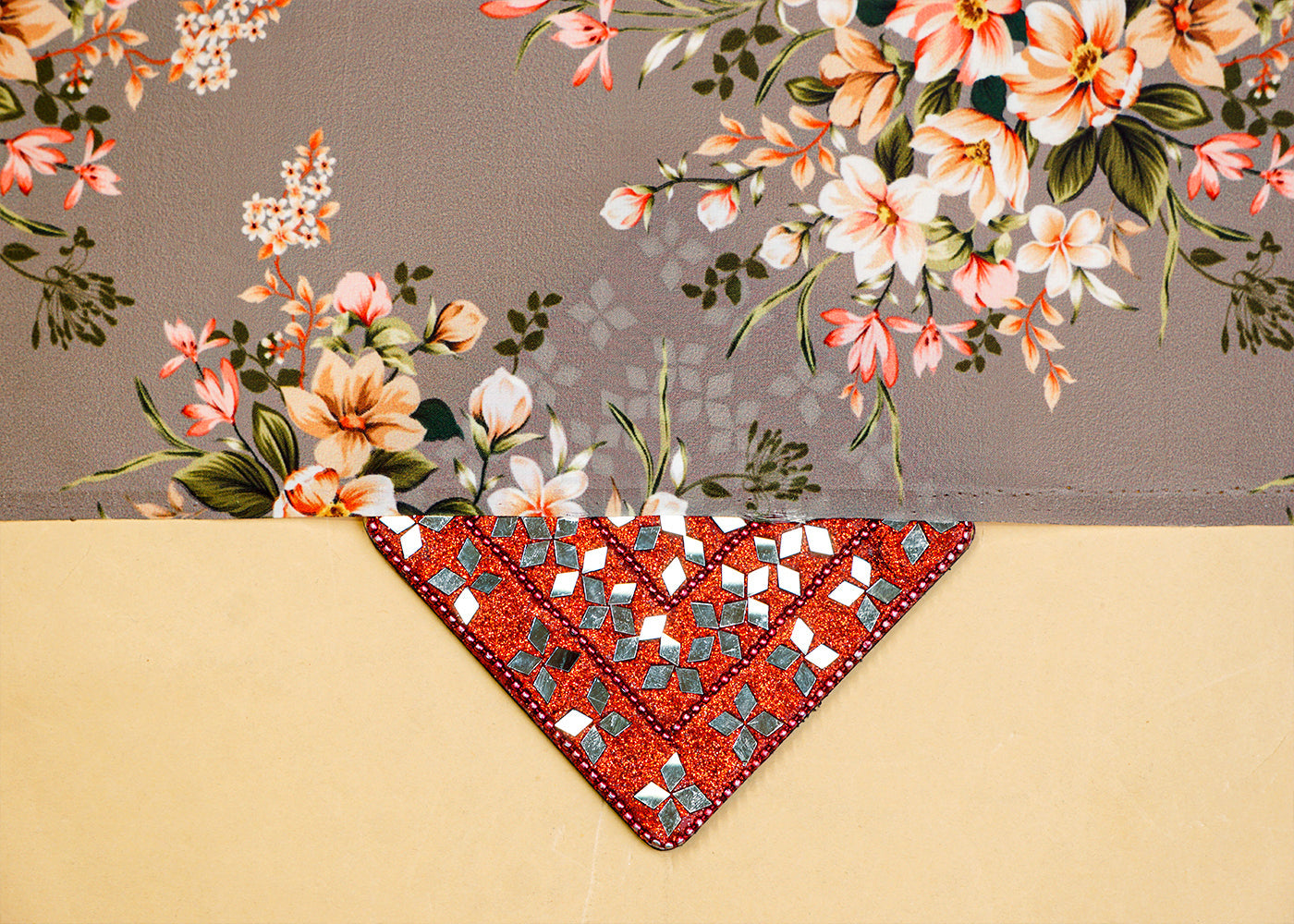 Pastel Brown Satin Fabric with Allover Floral Print 14471