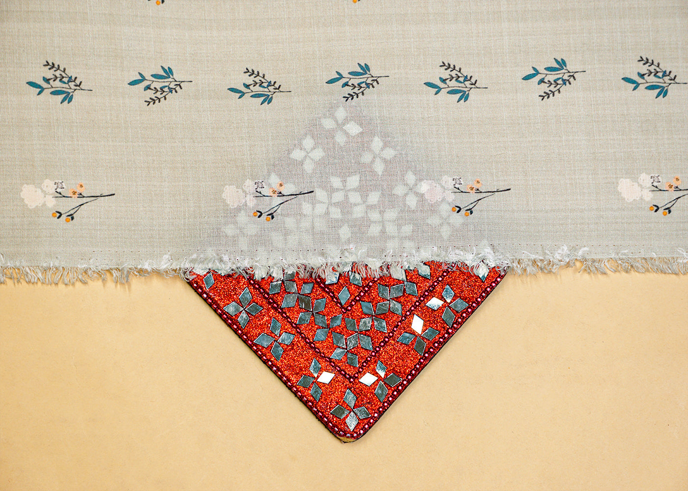 Grey Linen Satin Fabric with Allover Floral Buti 14474