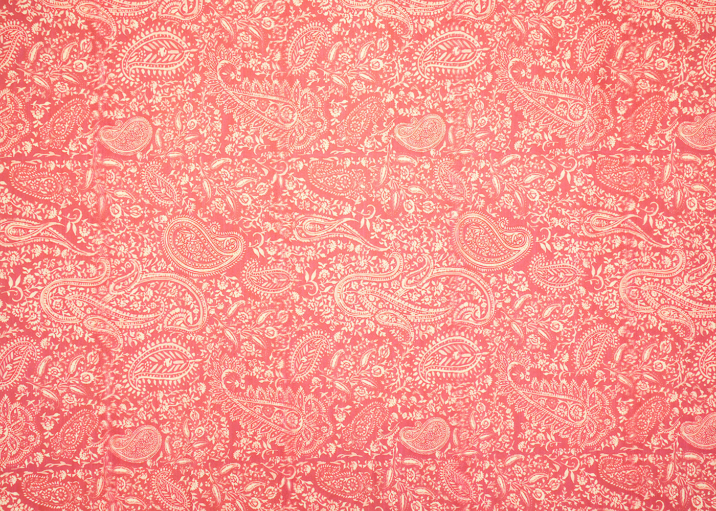 Old Rose Pink Linen Satin Fabric with All-Over Traditional Print 14476