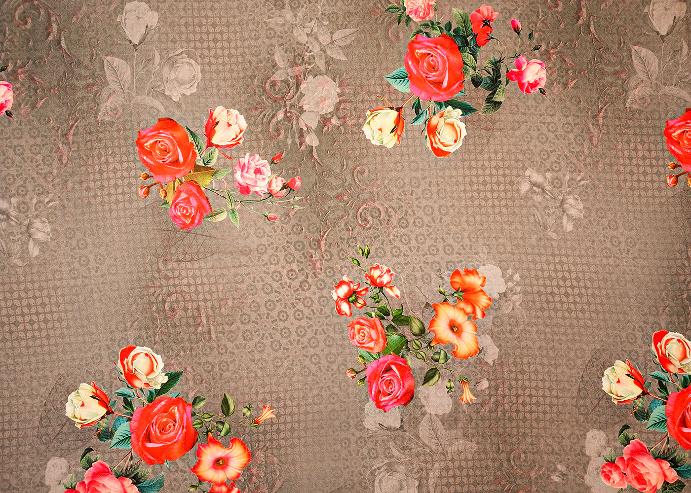 Grey Satin Fabric with Allover Floral Print 14478