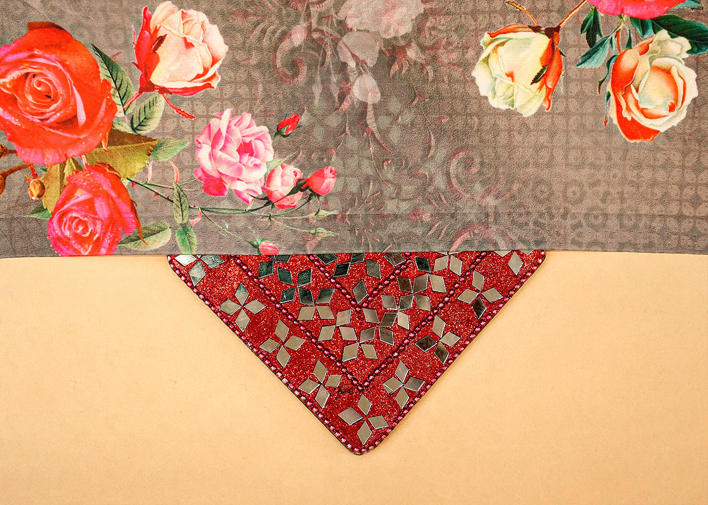 Grey Satin Fabric with Allover Floral Print 14478