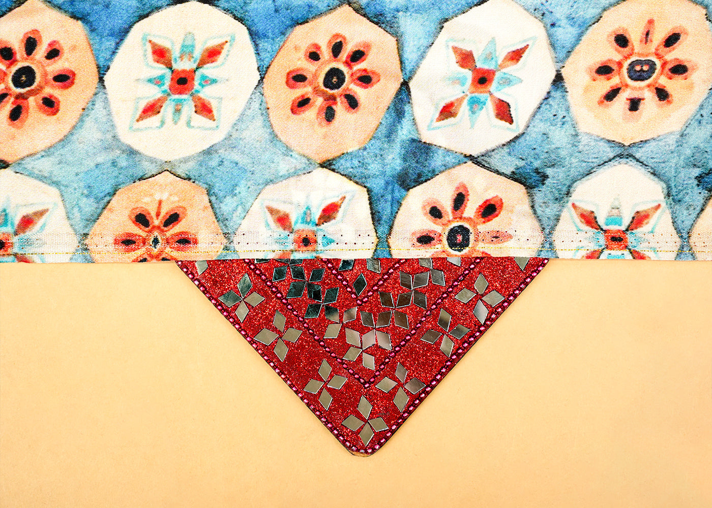 Blue Viscose Modal Satin Fabric with All-Over Abstract Motifs Print 14482