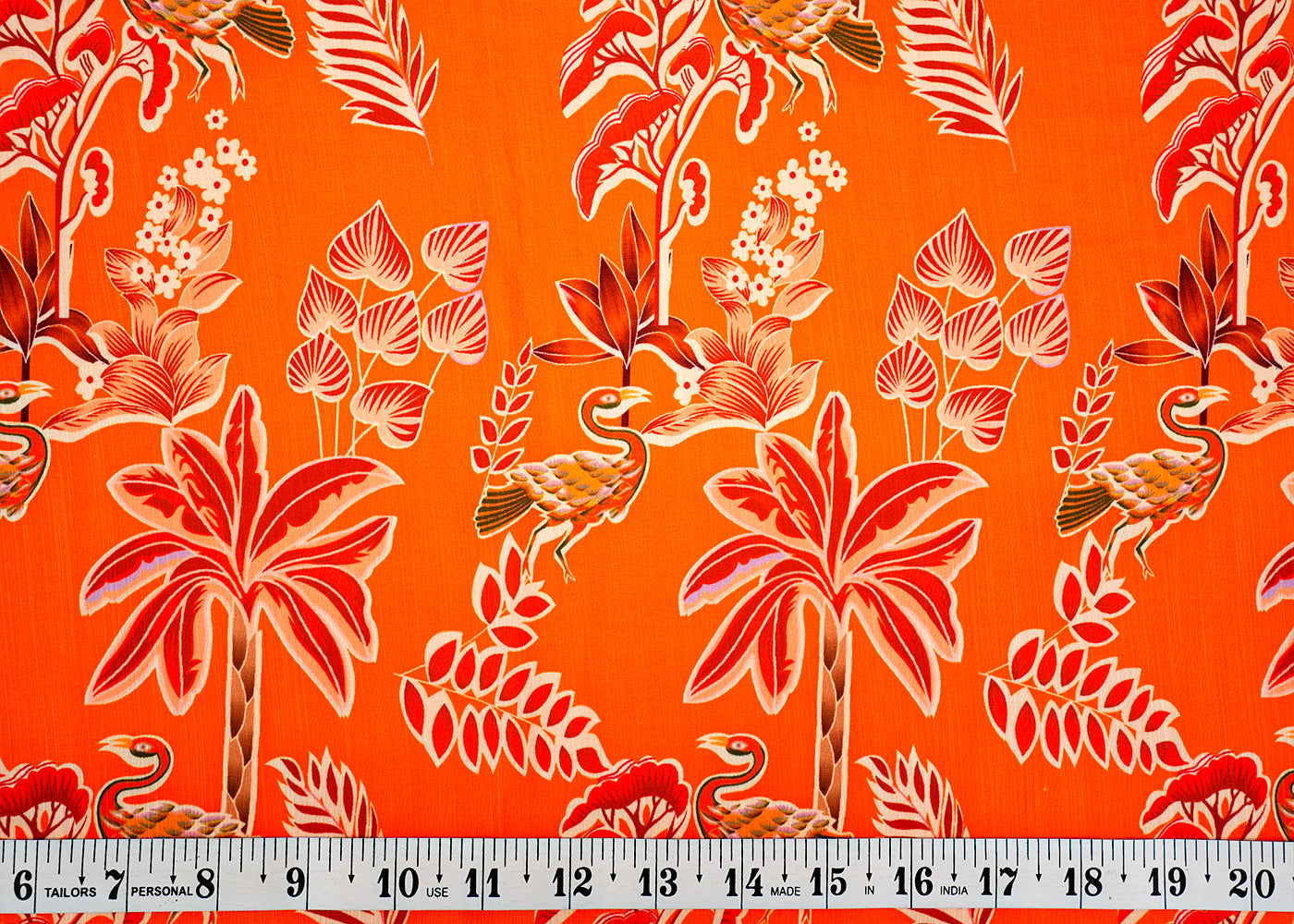 Orange Linen Satin Fabric with All-Over Traditional Print 14483