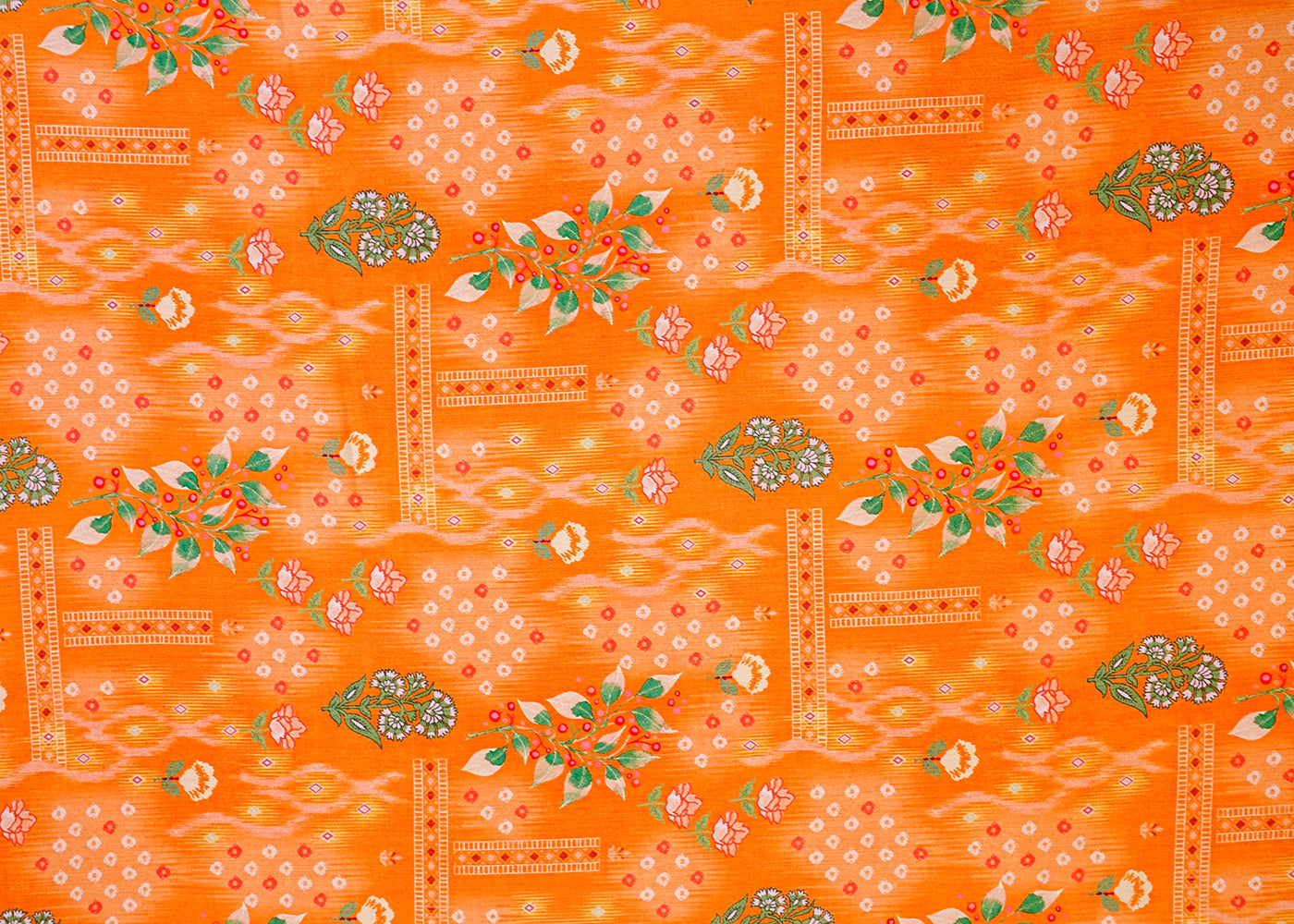 Orange Armani Satin with Allover Traditional Print 14484