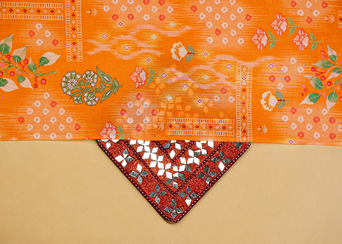 Orange Armani Satin with Allover Traditional Print 14484