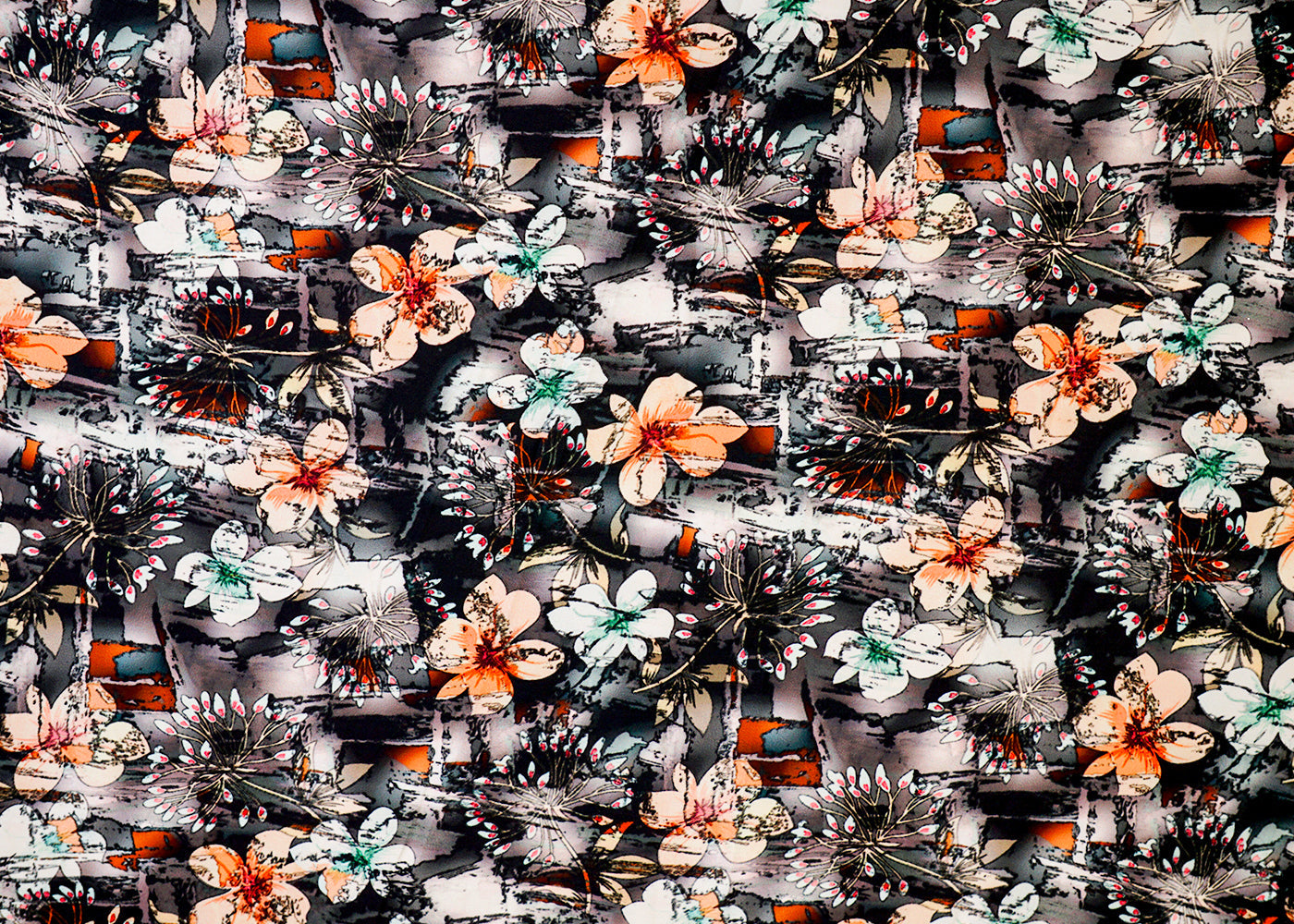 Charcoal Grey Satin Fabric with Allover Floral Print 14486