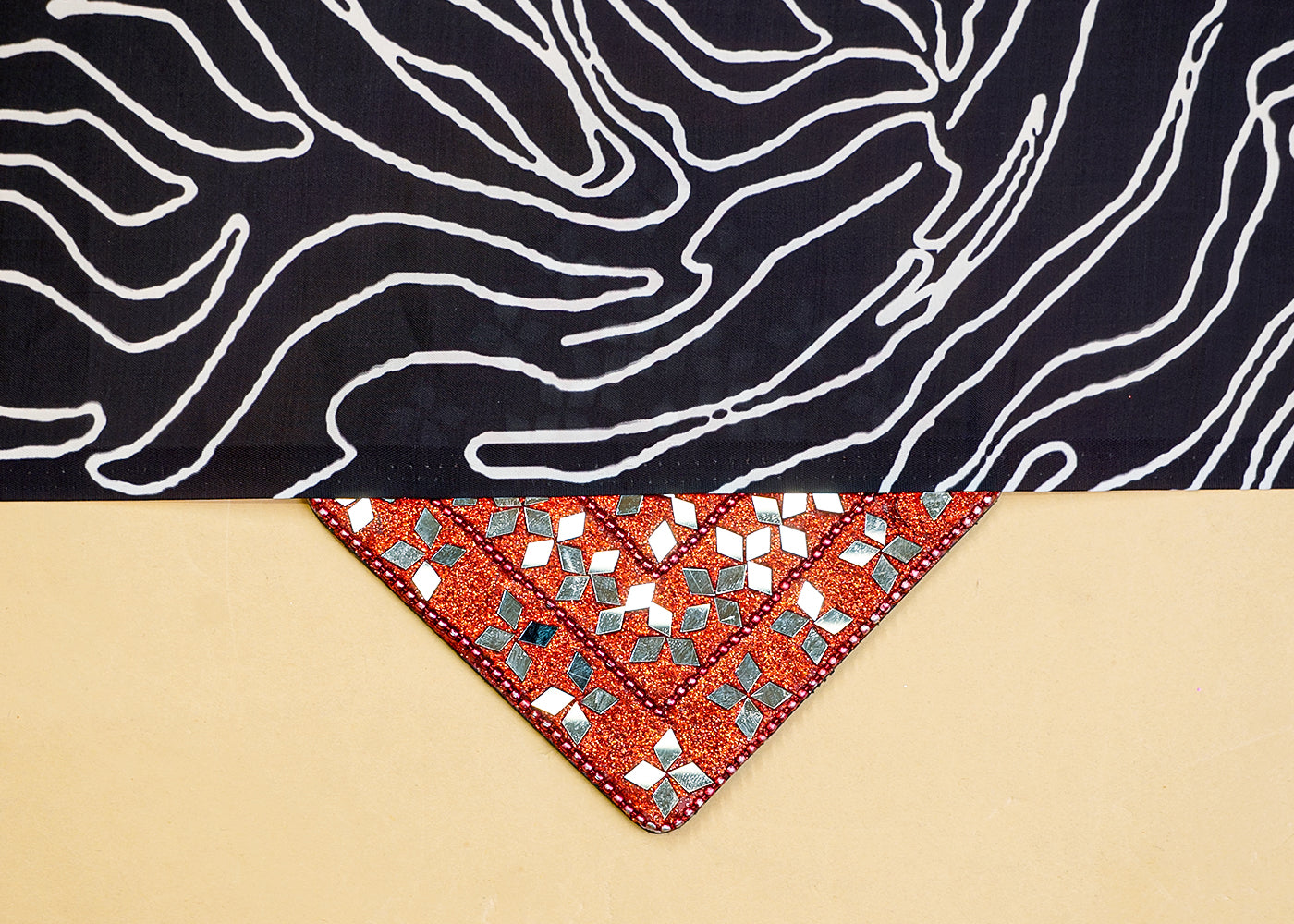 Black Armani Satin with Allover Abstract Print 14487