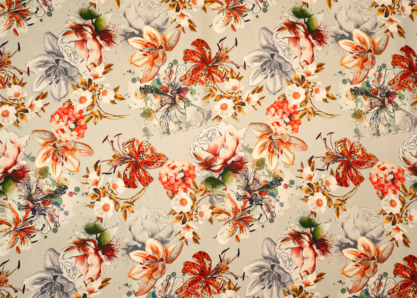 Light Sage Green Satin Fabric with Allover Floral Print 14488