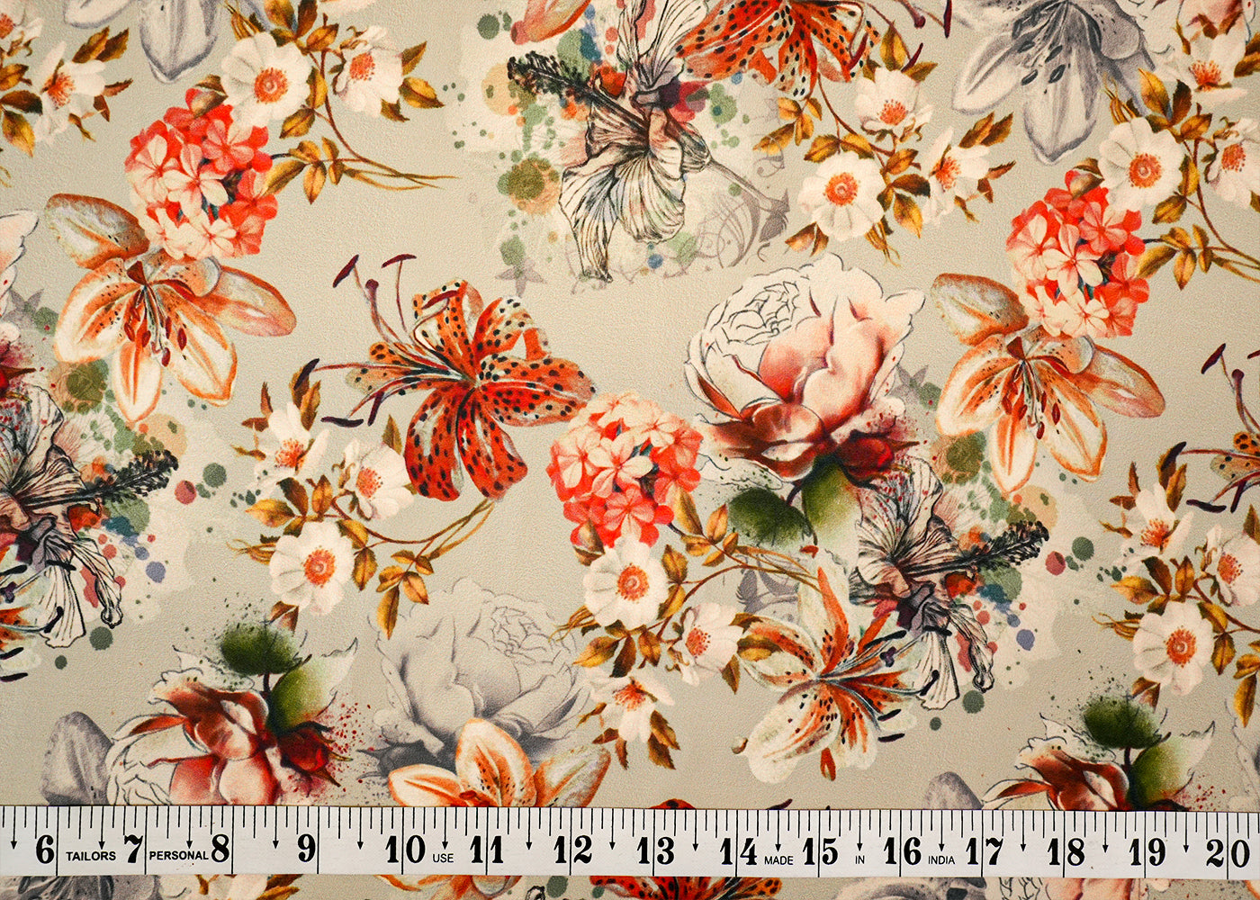 Light Sage Green Satin Fabric with Allover Floral Print 14488