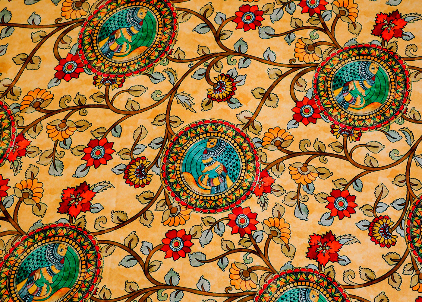 Dark Cream Modal Satin with Allover Madhubani Art Print 14489