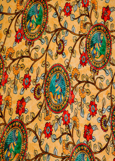 Dark Cream Modal Satin with Allover Madhubani Art Print 14489