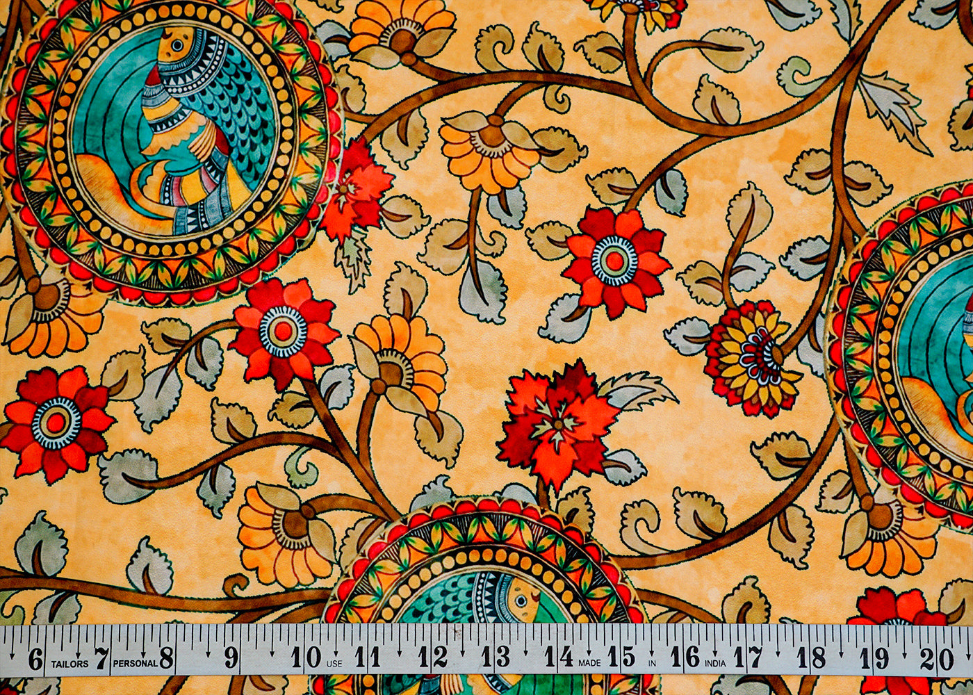 Dark Cream Modal Satin with Allover Madhubani Art Print 14489