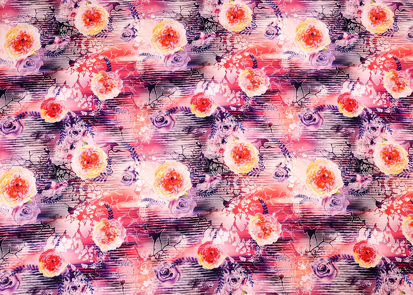 Multi-Colour Armani Satin Fabric with All Over Floral Print 14493