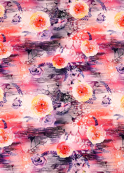 Multi-Colour Armani Satin Fabric with All Over Floral Print 14493