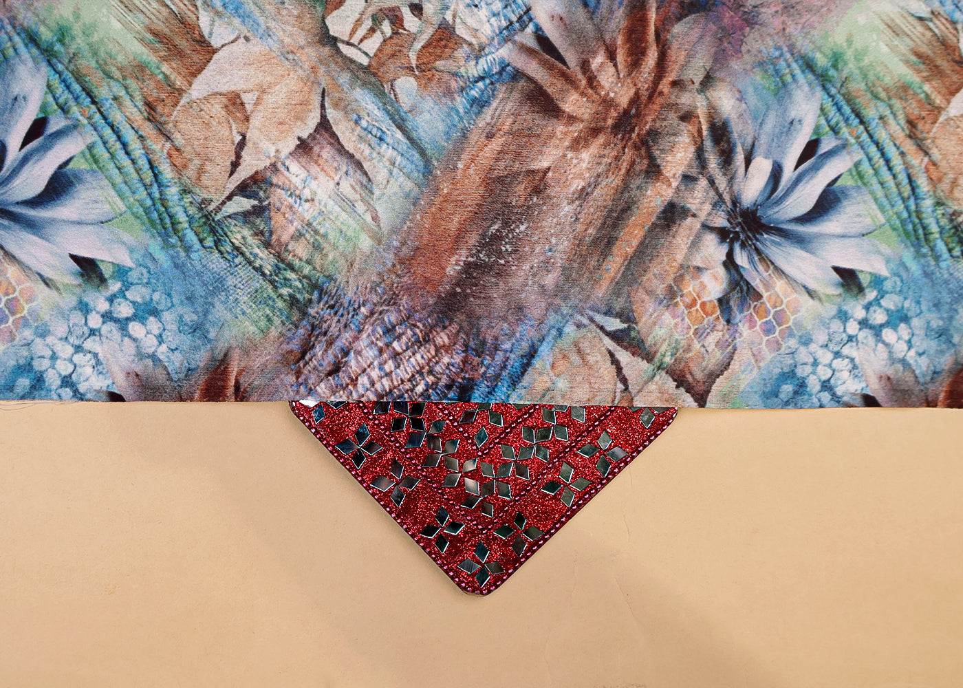 Multi-Colour Armani Satin Fabric with All Over Abstract Print 14494