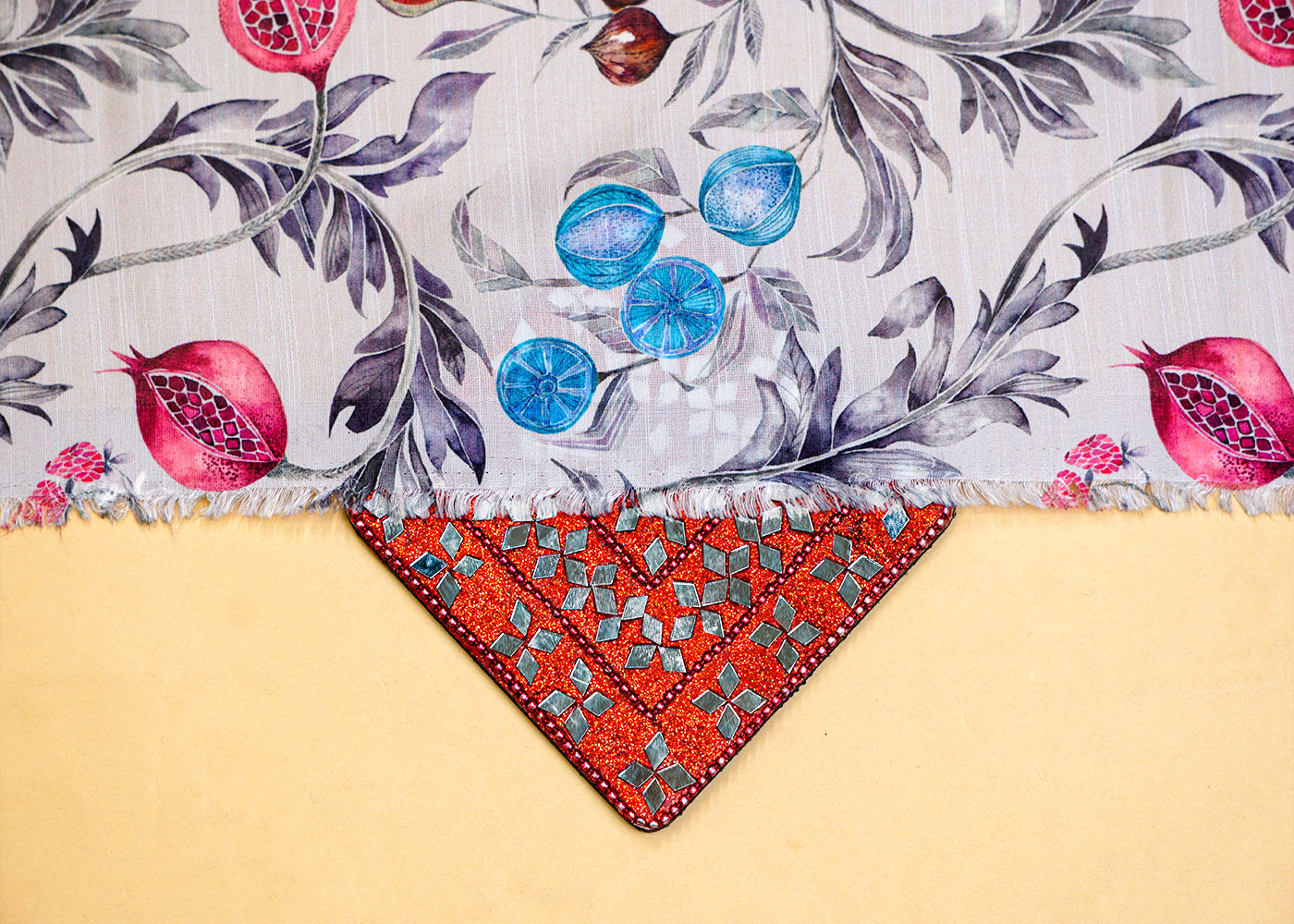 Grey Linen Satin Fabric with Allover Abstract Pattern 14496