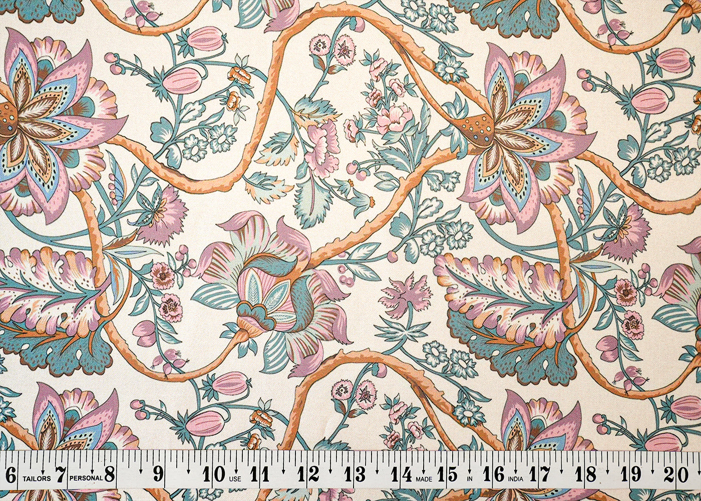 Light Grey Modal Satin Fabric with Allover Flowers & Leaves Print 14498