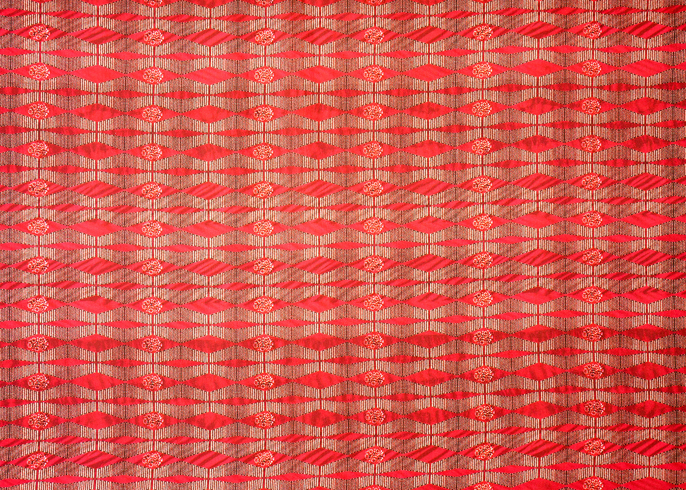 Deep Red Linen Satin Fabric with Allover Abstract Print 14501