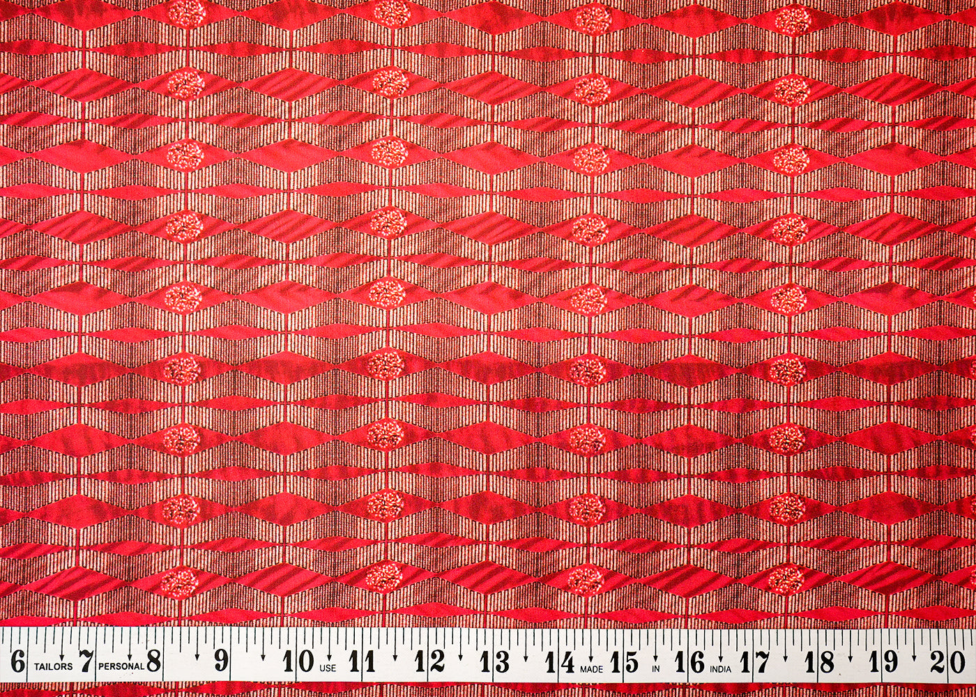 Deep Red Linen Satin Fabric with Allover Abstract Print 14501