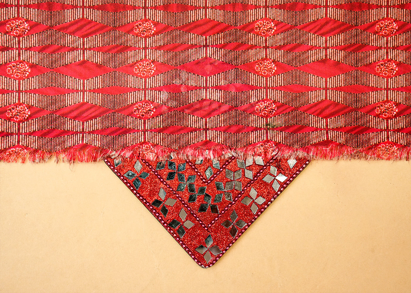 Deep Red Linen Satin Fabric with Allover Abstract Print 14501