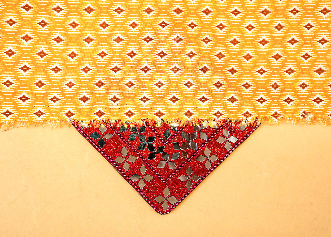 Mustard Linen Satin Fabric with All-Over Abstract Print 14503