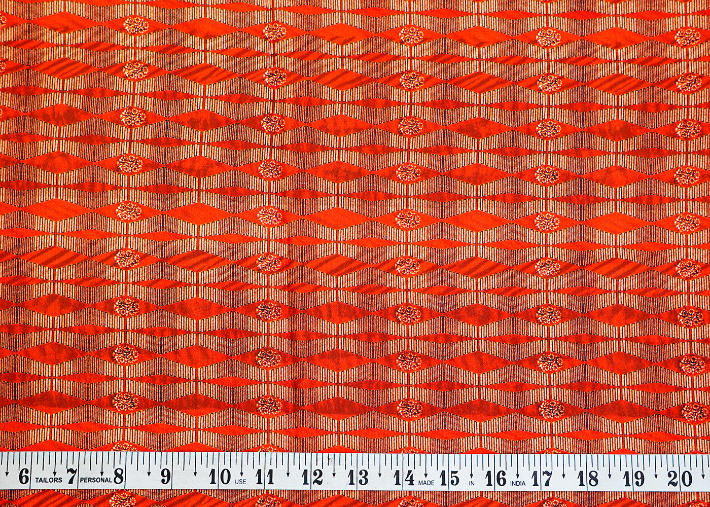 Brown Linen Satin Fabric with Allover Abstract Print 14510