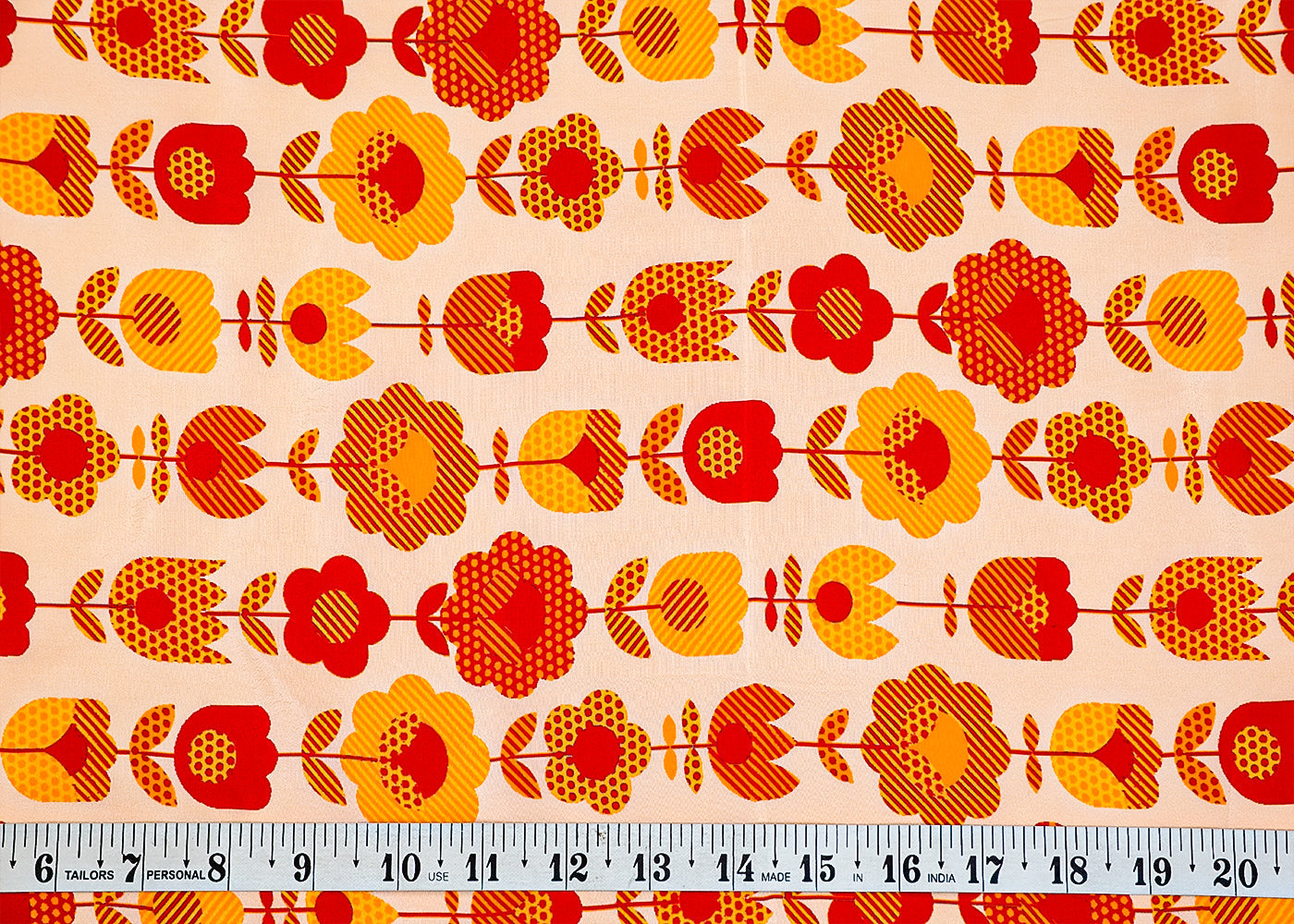 Yellow & Red Crepe Fabric with Allover Nursery Print 14511