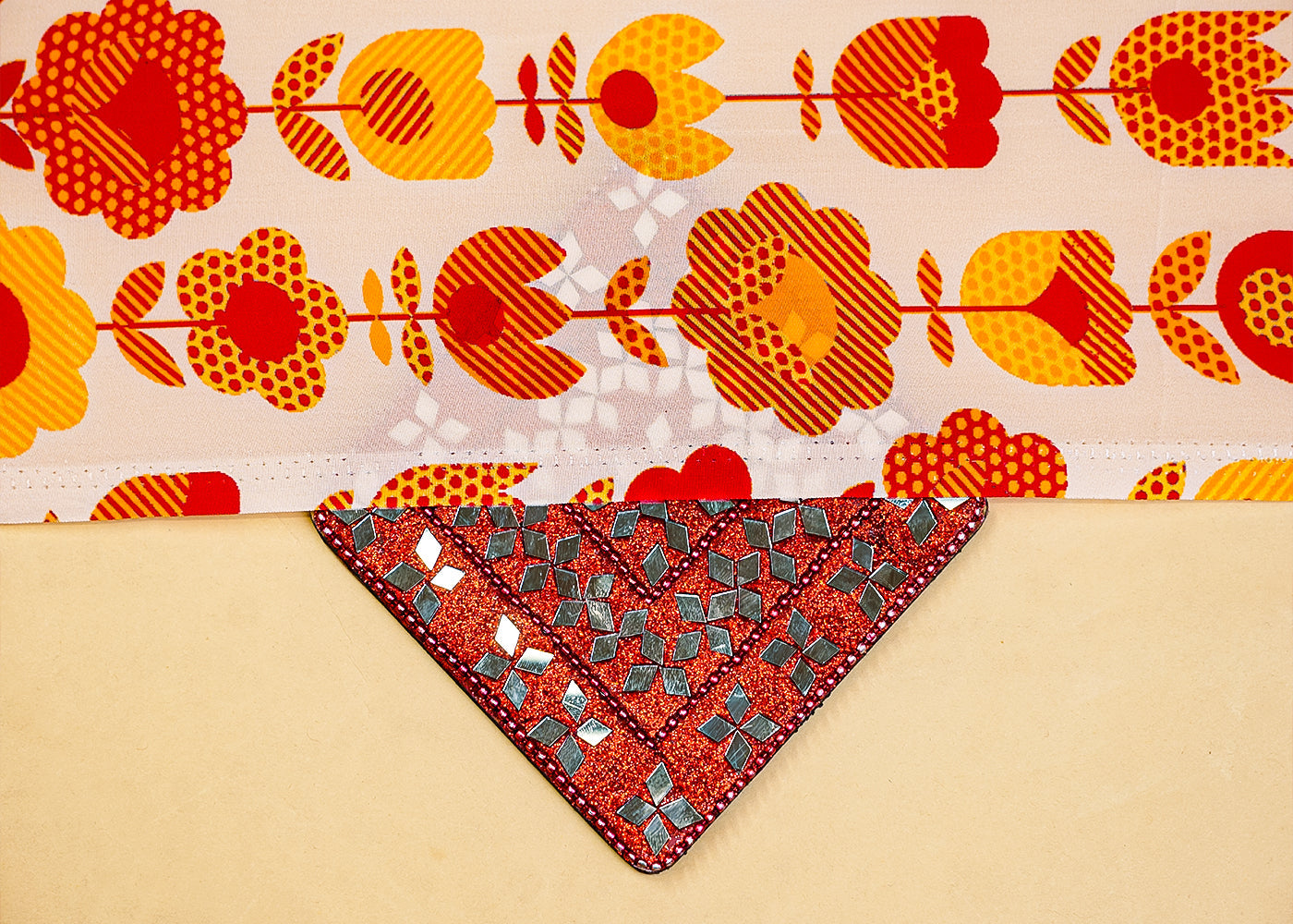 Yellow & Red Crepe Fabric with Allover Nursery Print 14511