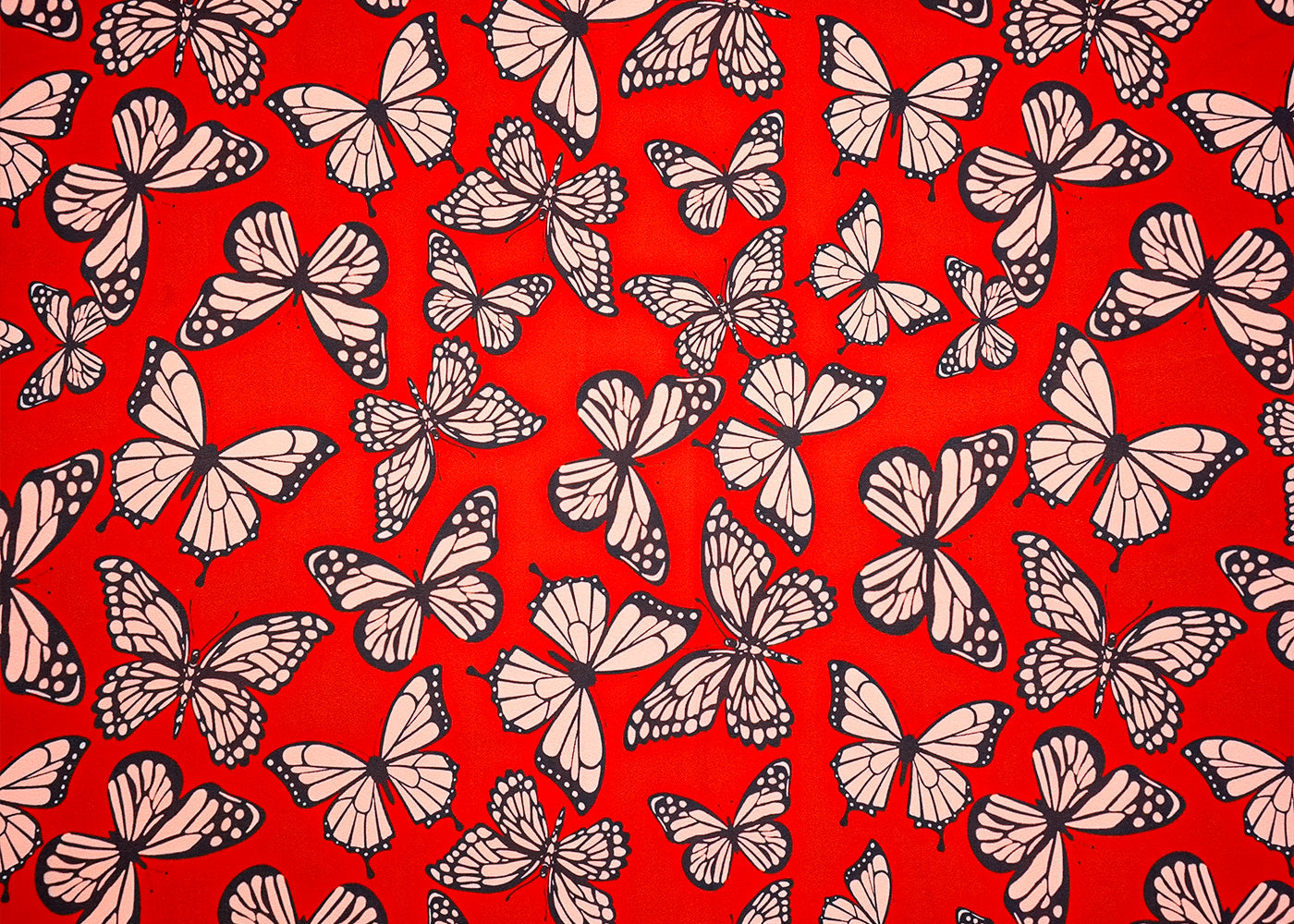 Red Georgette Satin Fabric with Allover Nursery Print 14513