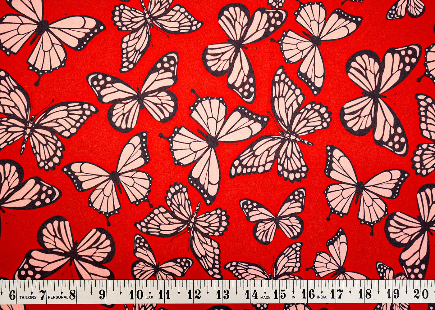 Red Georgette Satin Fabric with Allover Nursery Print 14513
