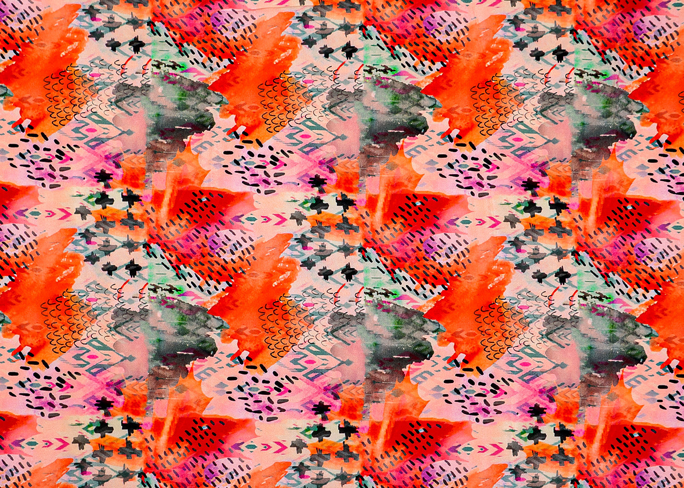 Multi-Color Natural Crepe Fabric with Allover Abstract Print 14519