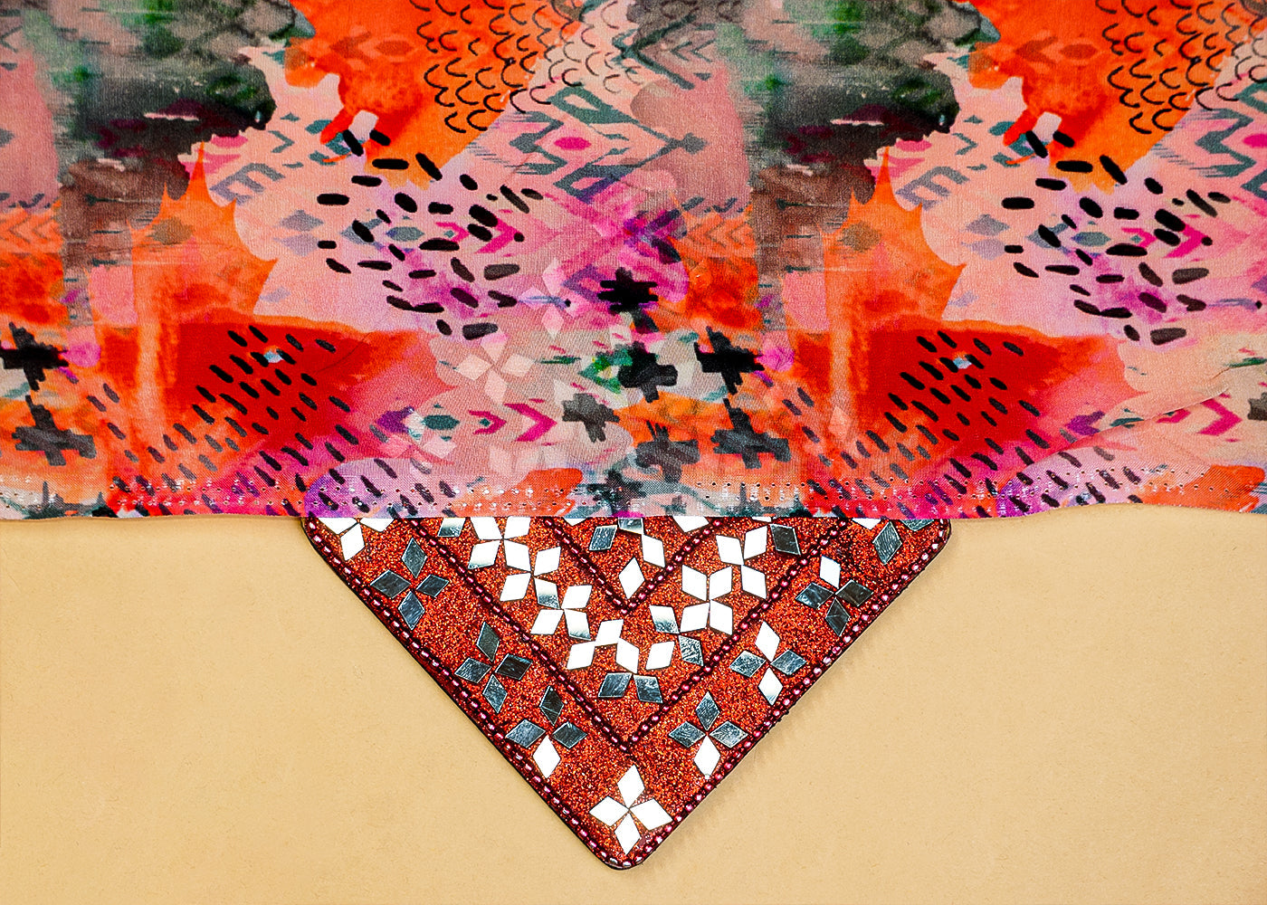 Multi-Color Natural Crepe Fabric with Allover Abstract Print 14519