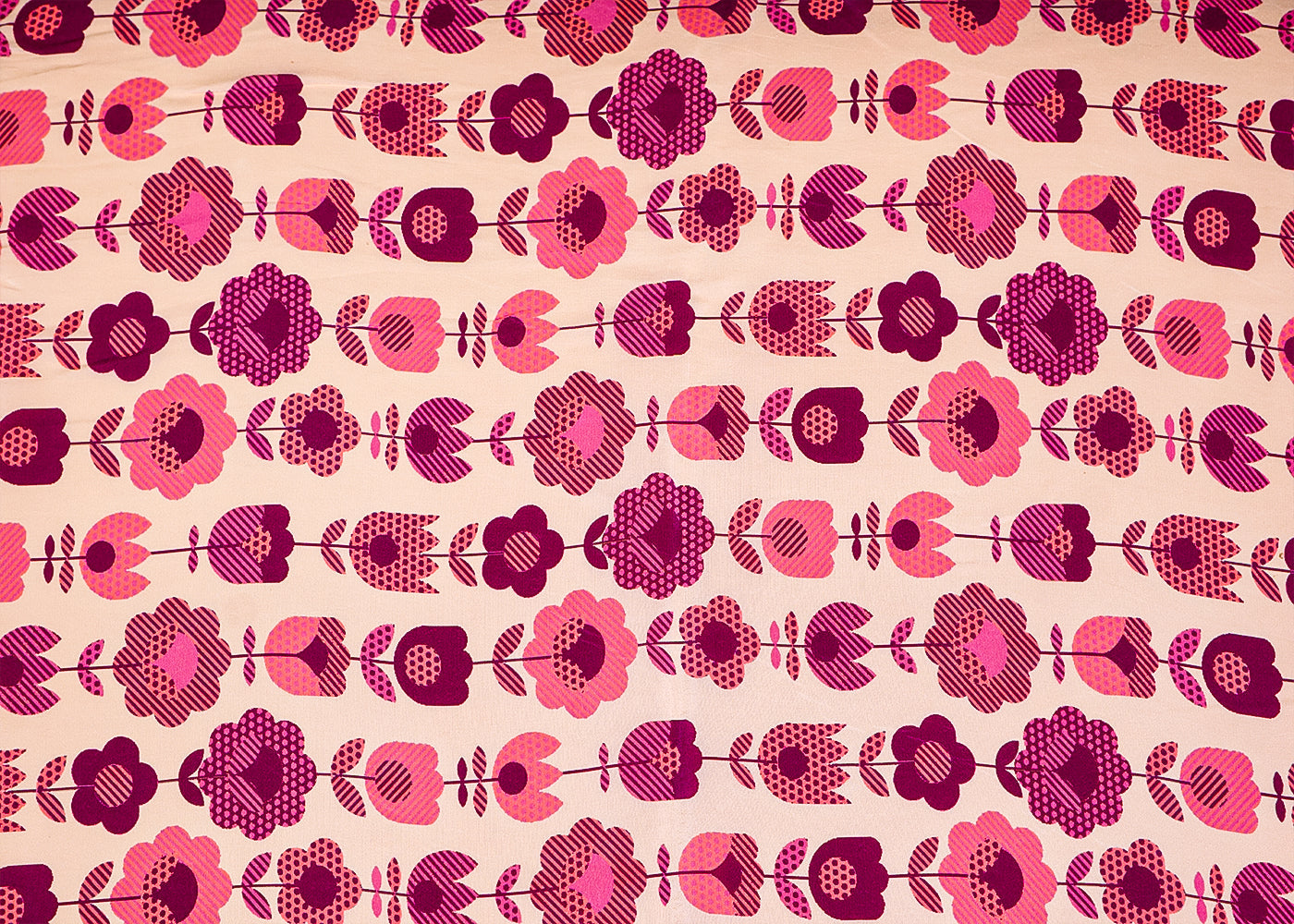 Pink & Purple Crepe Fabric with Allover Nursery Print 14520