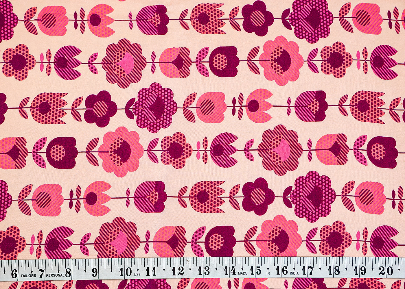 Pink & Purple Crepe Fabric with Allover Nursery Print 14520