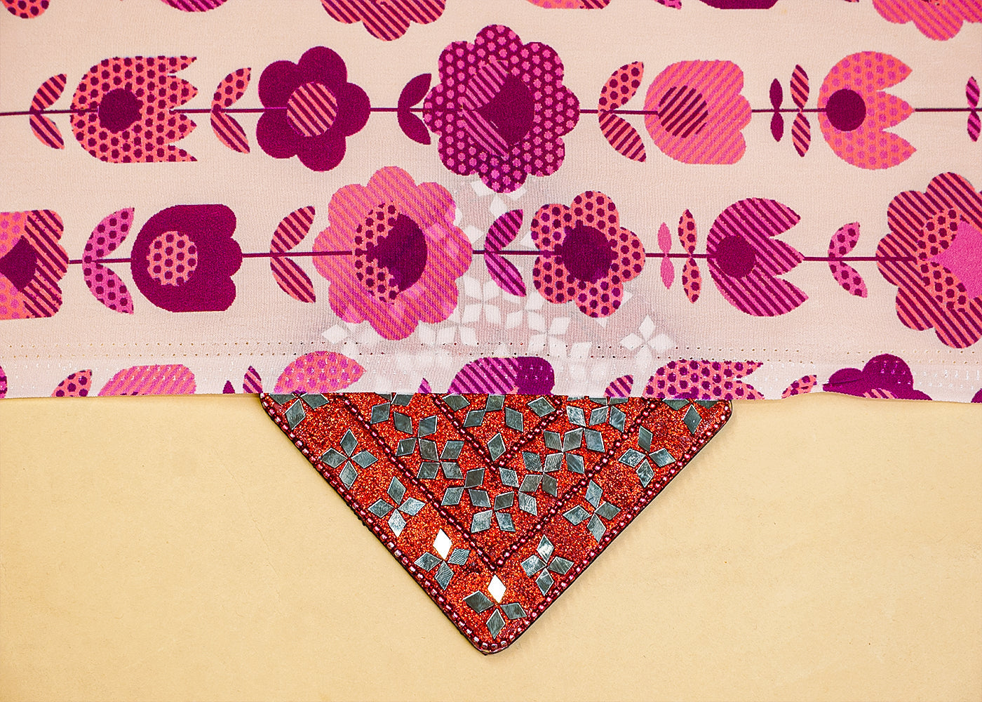 Pink & Purple Crepe Fabric with Allover Nursery Print 14520