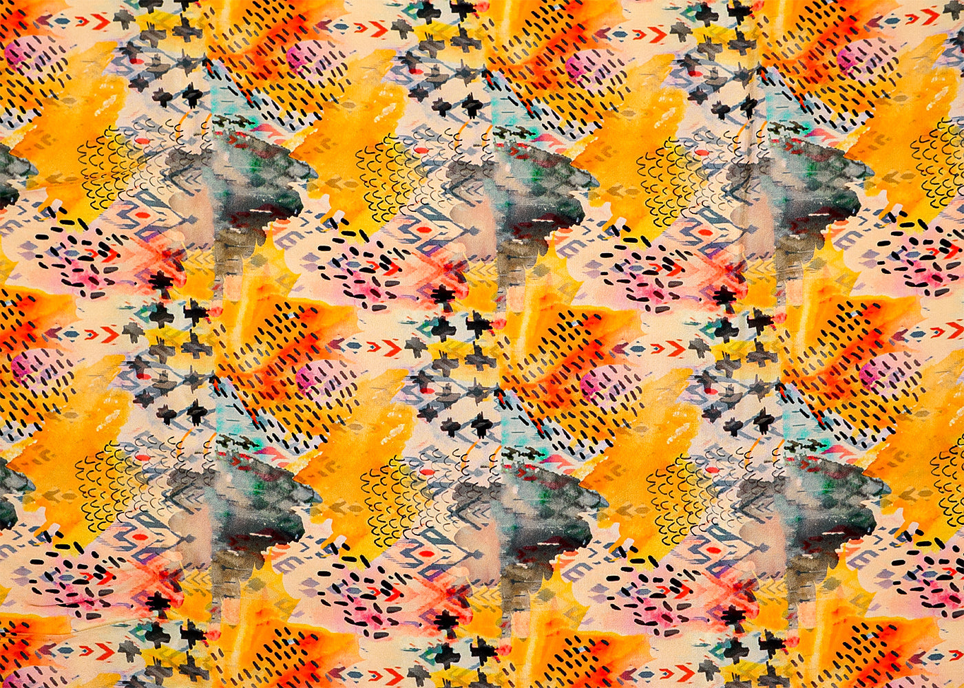 Mustard Natural Crepe Fabric with Allover Abstract Print 14521