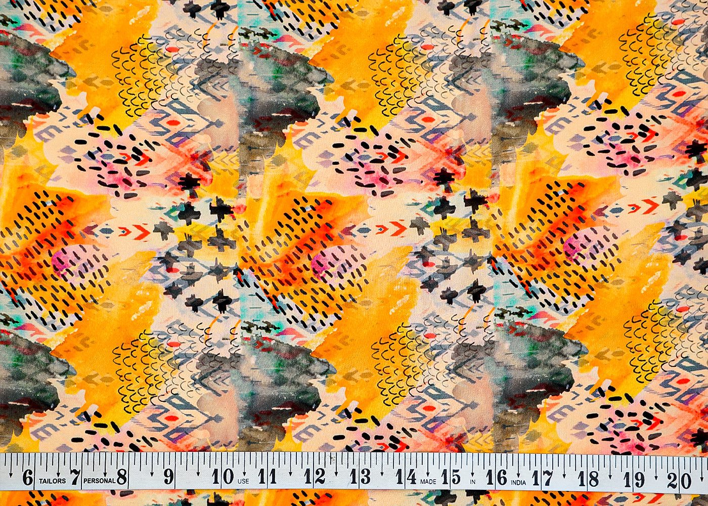 Mustard Natural Crepe Fabric with Allover Abstract Print 14521