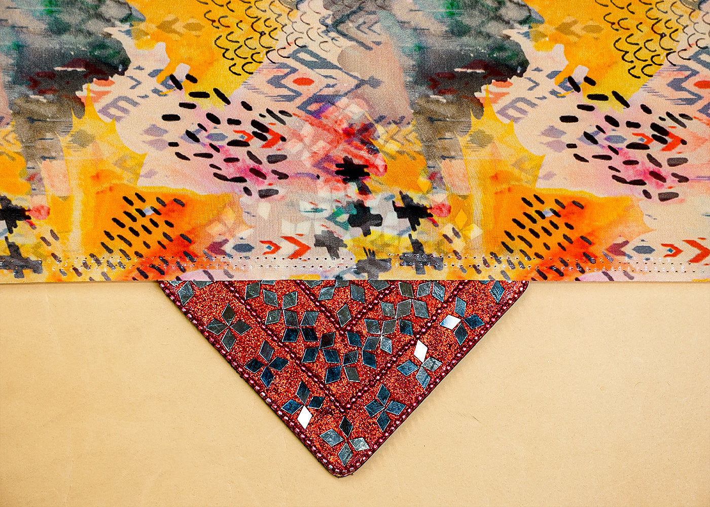 Mustard Natural Crepe Fabric with Allover Abstract Print 14521