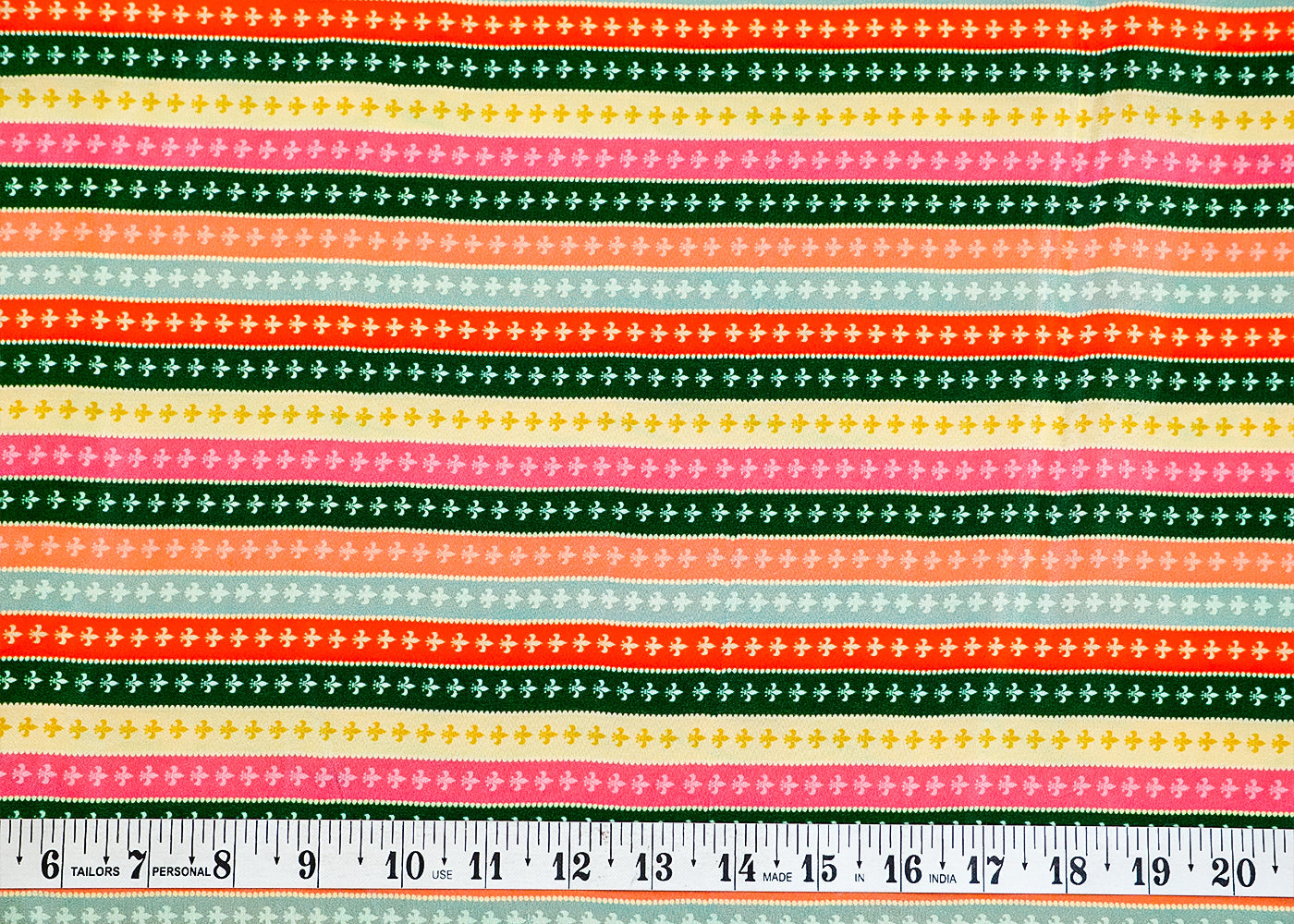 Multi-Color Natural Crepe Fabric with Allover Traditional Motif Stripes 14523