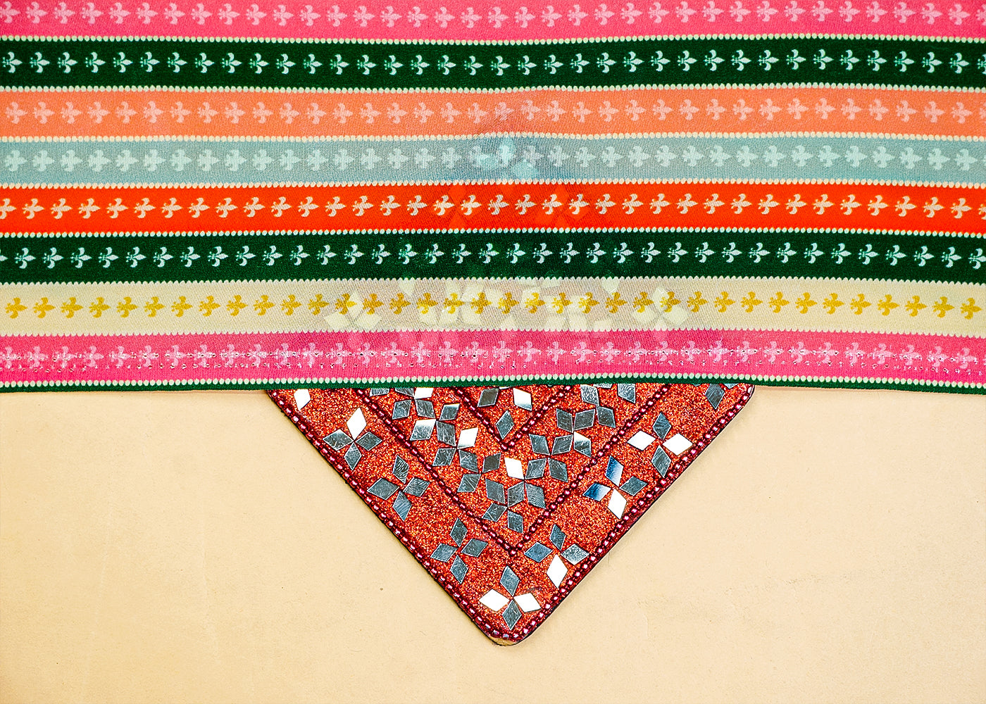 Multi-Color Natural Crepe Fabric with Allover Traditional Motif Stripes 14523