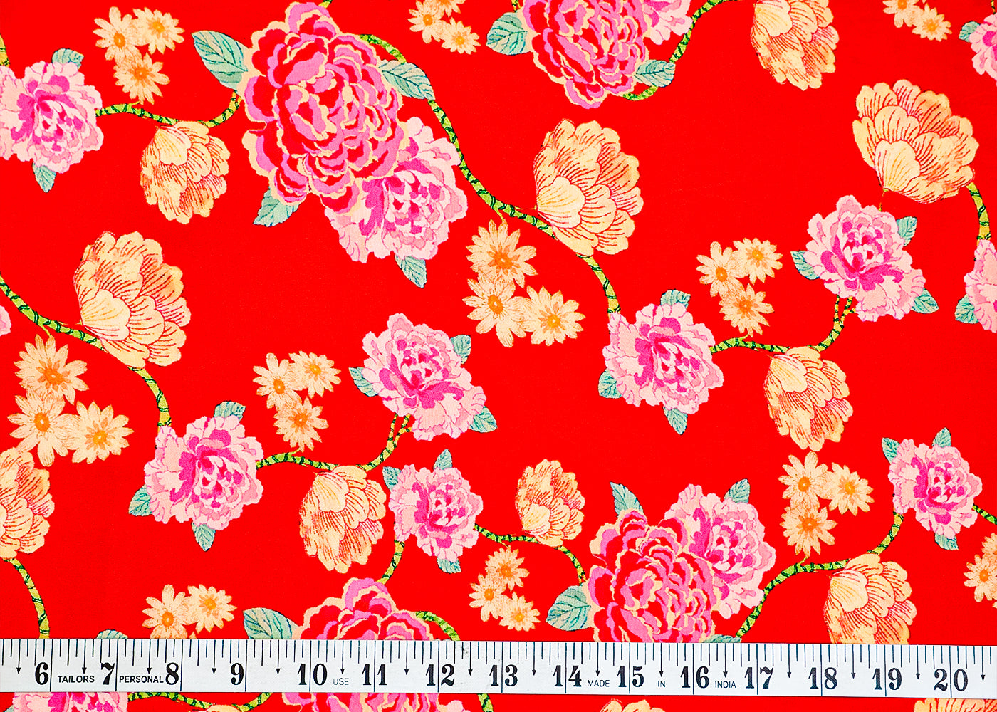 Red Crepe Fabric with Allover Floral Print 14525