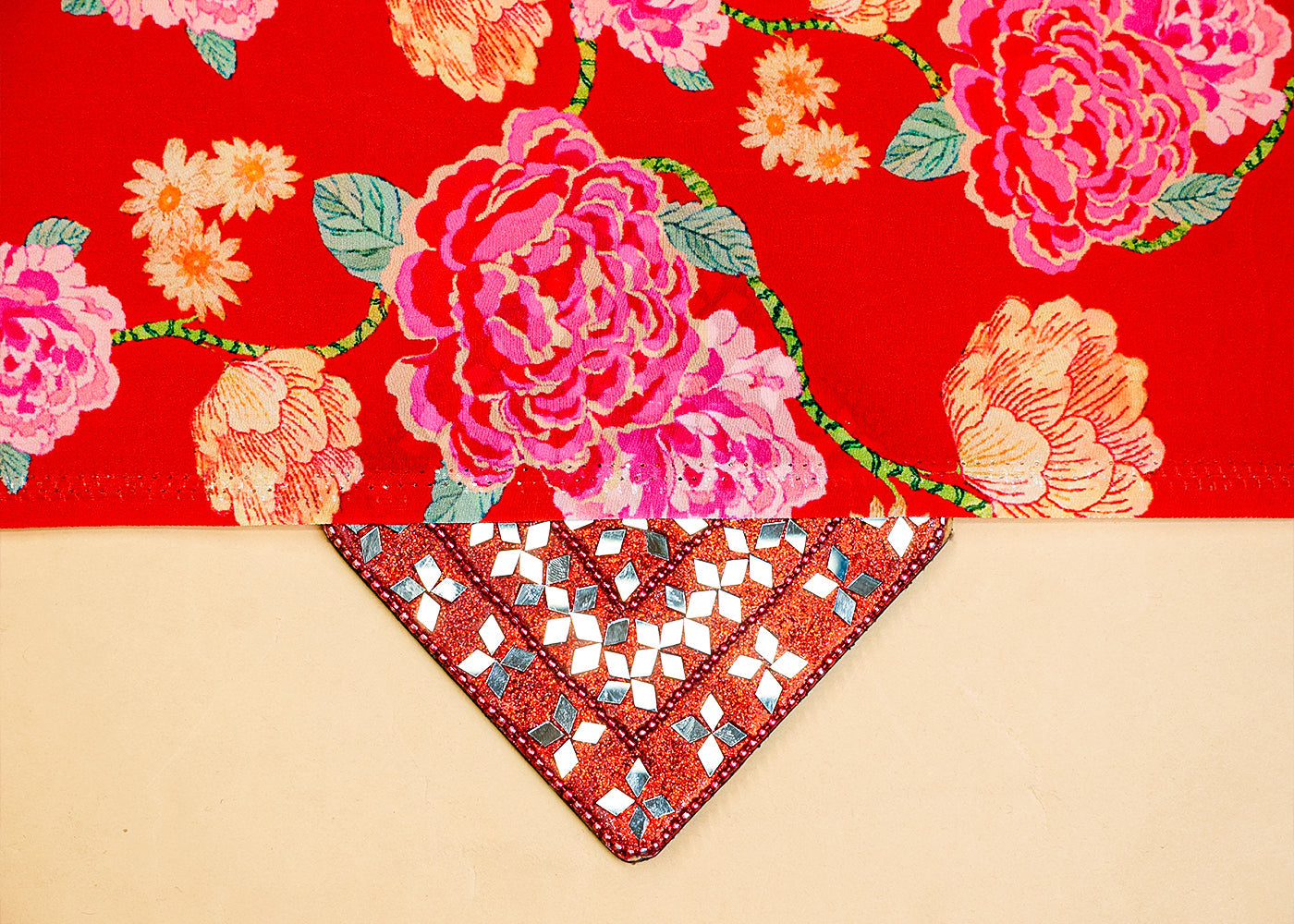 Red Crepe Fabric with Allover Floral Print 14525