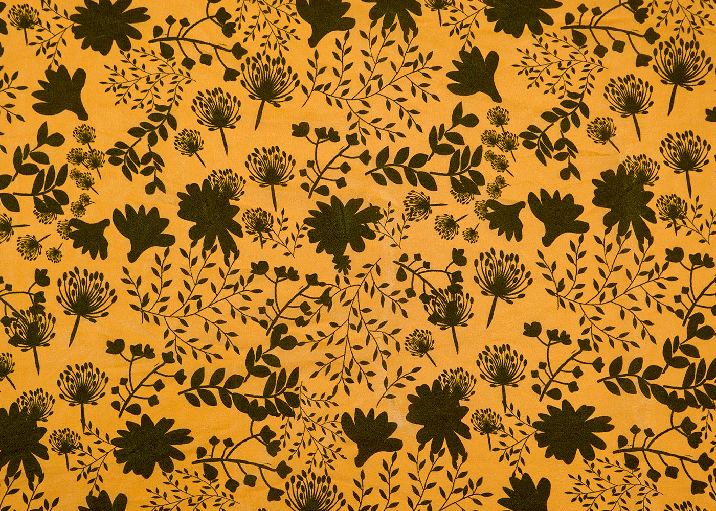 Dark Yellow Crepe Fabric with Allover Abstract Flower Pattern 14526